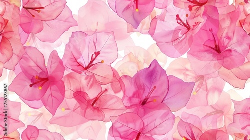Watercolor Cute Bougainvillea flower, seamless pattern, pastel background