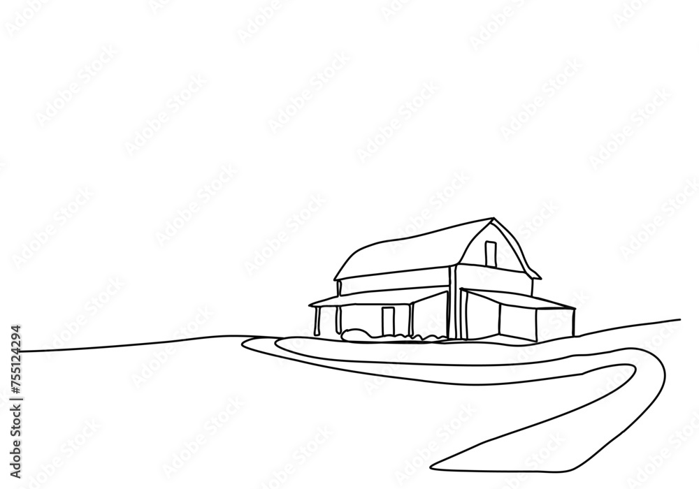 Modern house. One line drawing vector illustration. Stock Vector ...
