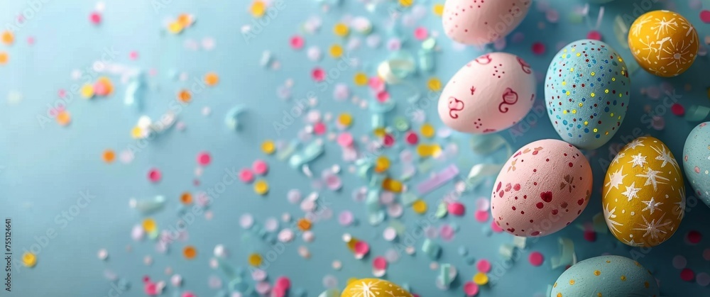 Colorful Eggs on Blue Surface