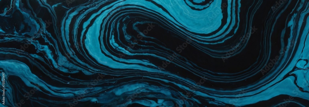 abstract liquid art painting using alcohol ink technique. Liquid design illustration Mix of blue waves and black. Wallpaper background with luxury decorative elements - obrazy, fototapety, plakaty 
