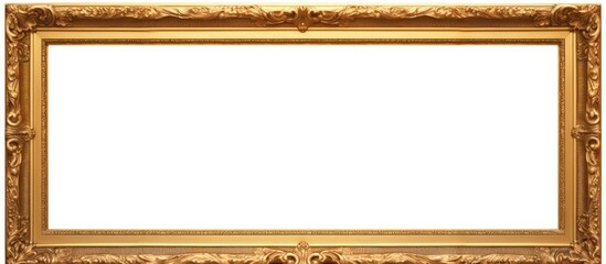 A panoramic gold frame suitable for paintings, mirrors, or photos, placed against a plain white background. The frame features intricate details and a luxurious finish,