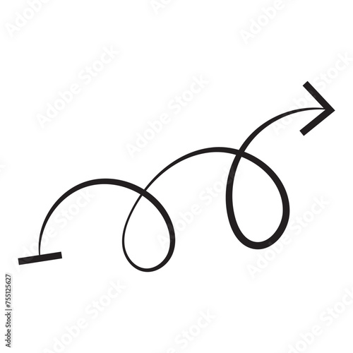 Abstract hand drawn arrow. Wavy pointer. Design element for application user interface. Cartoon simple linear vector illustration in doodle style on white background in eps 10.