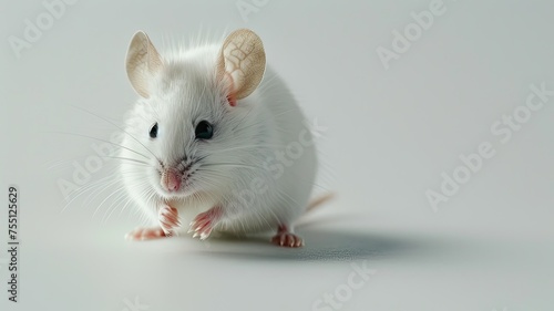 a white, grey, or black harvest or house mouse against a pristine white background, showcasing its natural appearance and behavior.
