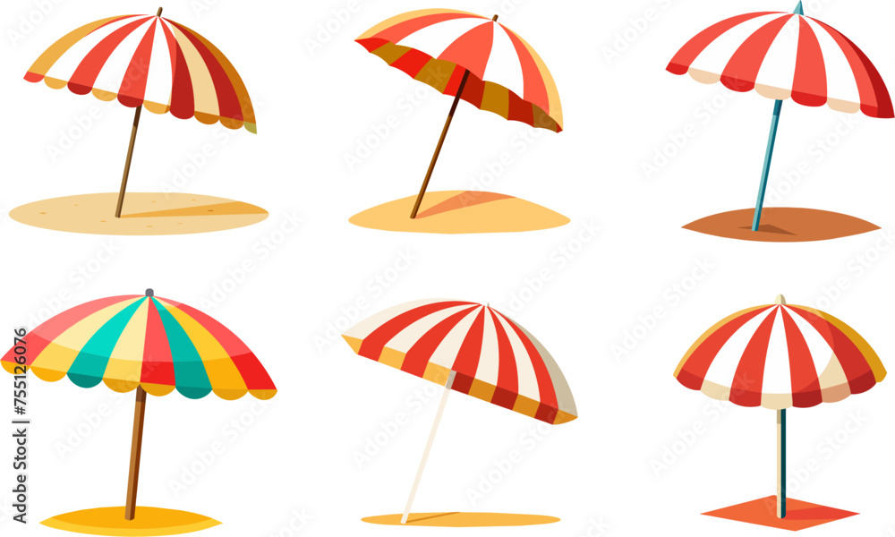 6 sets of summer beach colorful umbrella, summer design element vector illustration