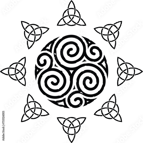 Celtic Triquetra Sun with Celtic Spirals