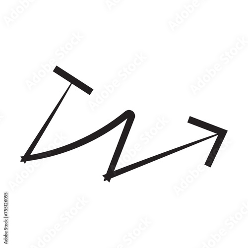 Abstract hand drawn arrow. Wavy pointer. Design element for application user interface. Cartoon simple linear vector illustration in doodle style on white background in eps 10.