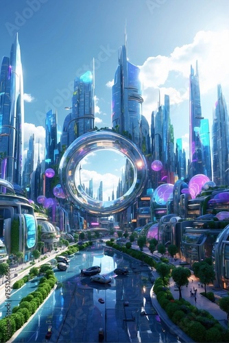 Futuristic cityscape with towers