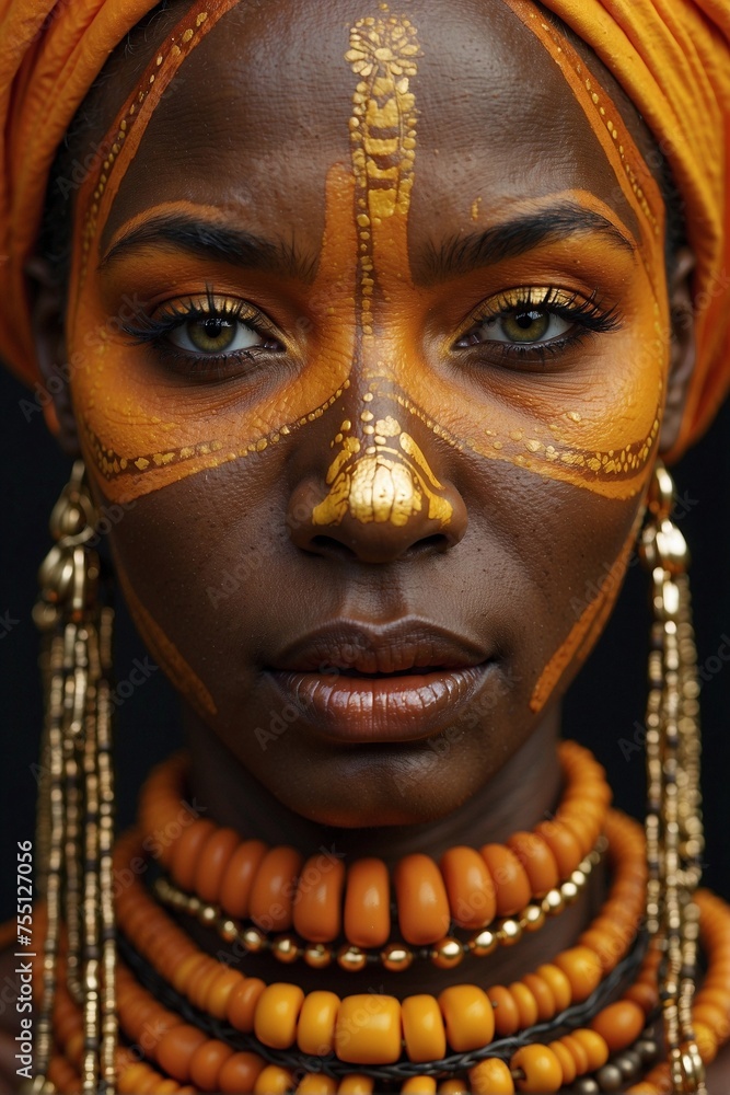 Face of an African woman with tribal makeup