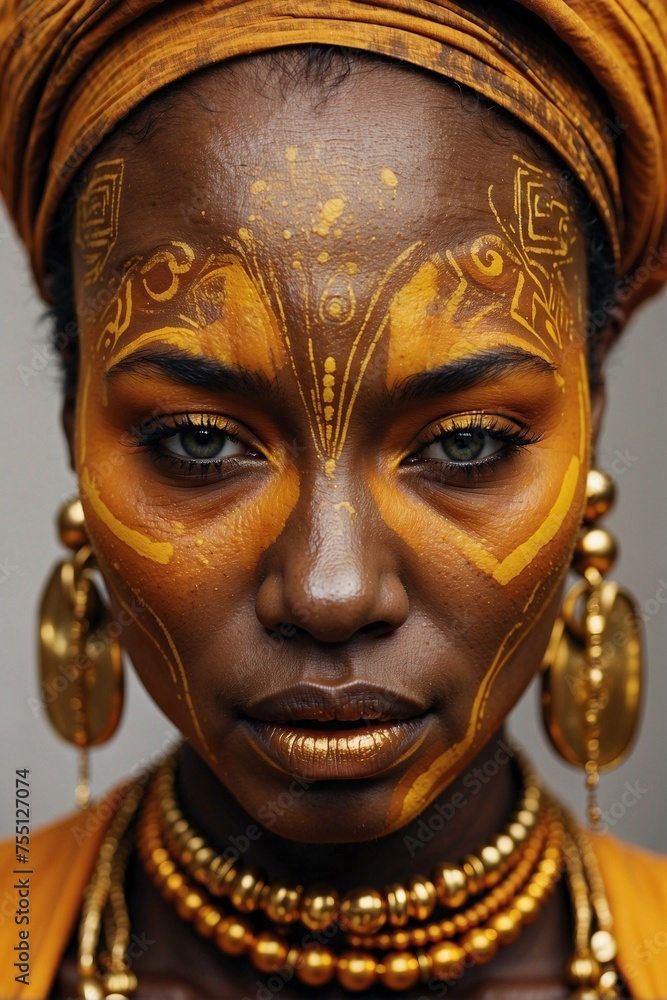 Face of an African woman with tribal makeup