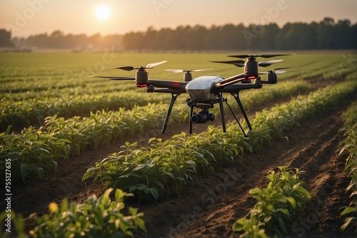 Drone fertilizing fields: modern agriculture