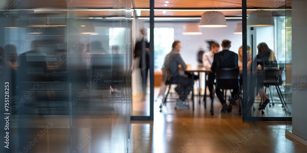 Modern Office Interior with Blurred Background of Busy Employees