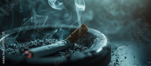 Close-Up of  a  Broken Cigarette in Ashtray Symbolizing Health Impact © Nld