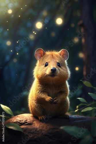 Magical quokka in the darkness of eucalyptus forest © alexx_60