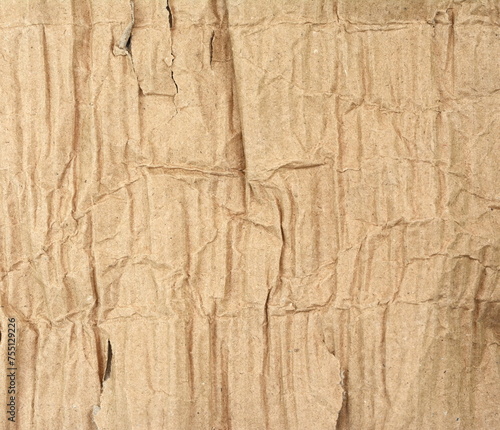 Texture of Folded Cardboard, Top View. Crumpled Cardboard surface.