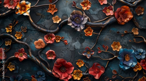 Vibrant Flowers Painting on Black Background © BrandwayArt