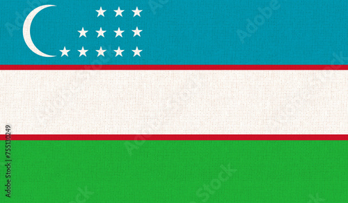 flag of Uzbekistan. flag of Asiatic country on fabric surface. Uzbek state flag photo