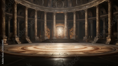 Interior of an ancient Roman or Greek temple.