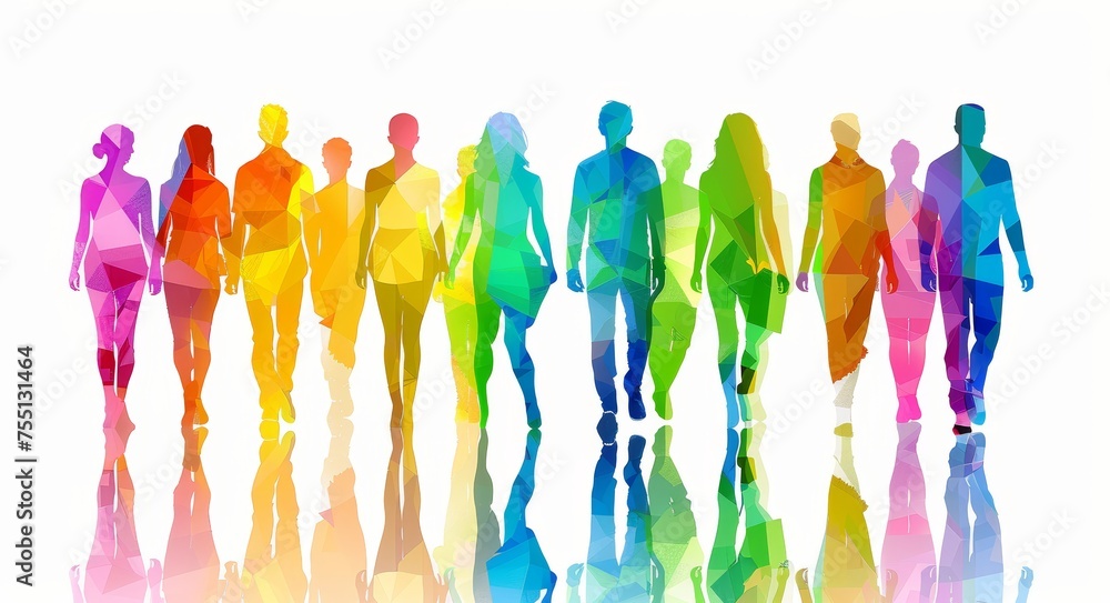 Colorful silhouettes of a diverse group of people. Diversity and equality concept.