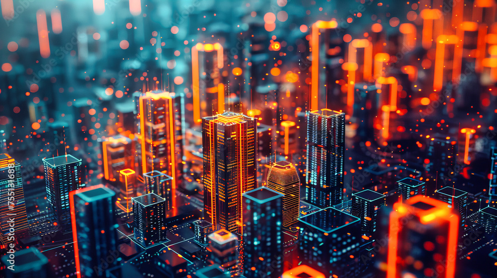 Skyscraper Technology and Futuristic City, Digital Network and Modern Architecture, Urban Skyline and Night View Skyscraper Technology and Futuristic City, Digital Network and Modern Architecture, Urban Skyline and Night View
