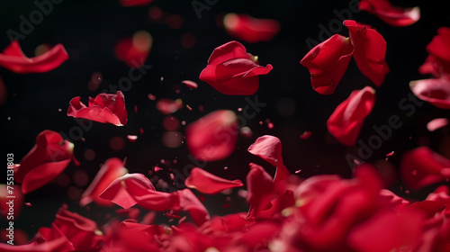 Fototapeta Naklejka Na Ścianę i Meble -  background with falling red rose petals on black