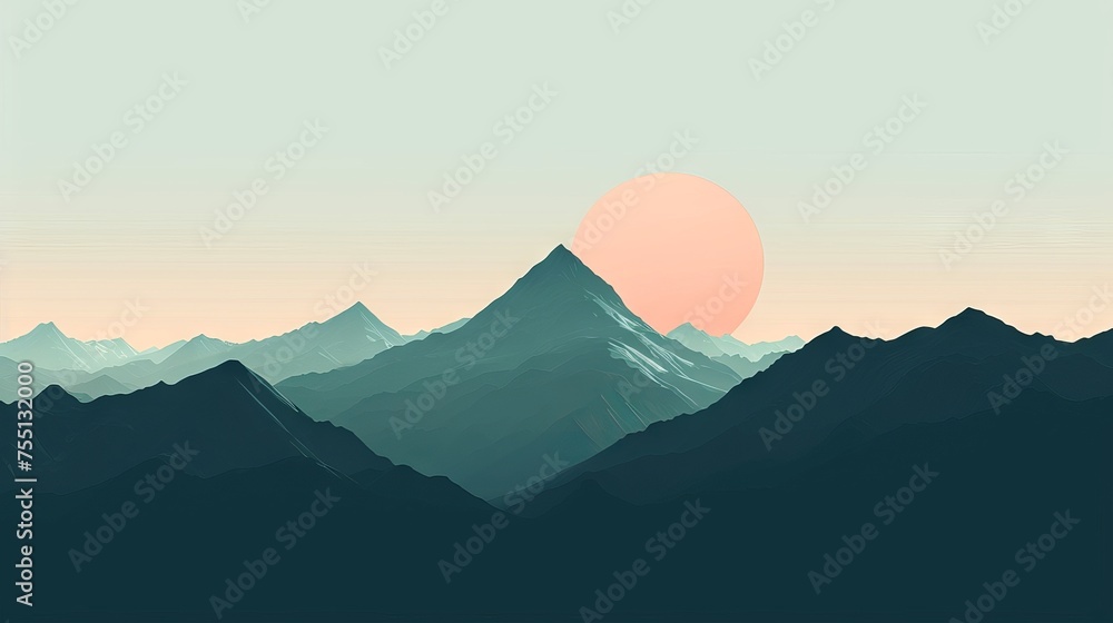 Mountains and sunset illustration - obrazy, fototapety, plakaty 