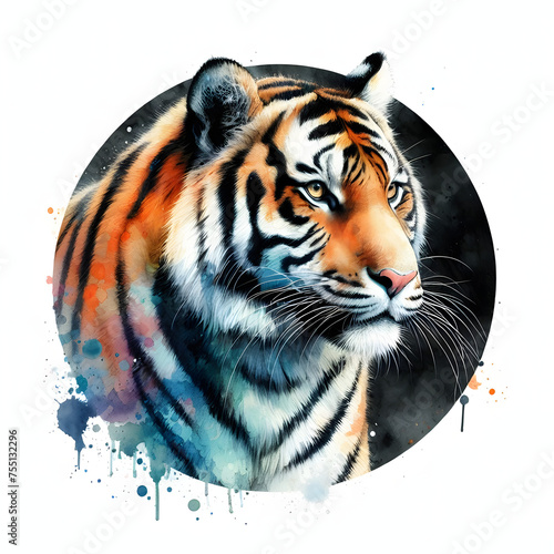 animals. Tiger hand painted watercolor illustration isolated blank space.