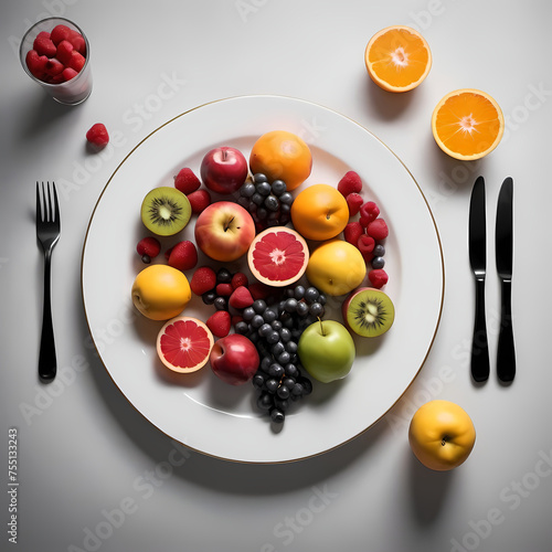 Top-Down View Beautiful Fresh Fruit Arrangement in Plate