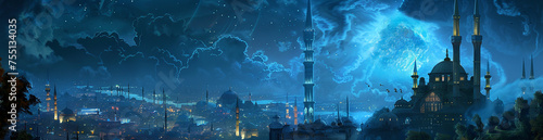 Ramadan,ramasan banner Kareem religious background with mosque silhouettes reflected in serene sea,ramadan banner,ramadan holiday islamic