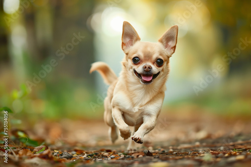 A small chihuahua dog runs happily ahead  3 