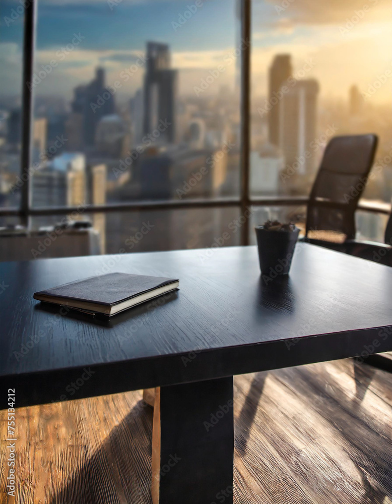 Empty wooden table on abstract office room for product presentation - space for a montage showing the product Empty wooden table on abstract office room for product presentation - space for a montage showing the product