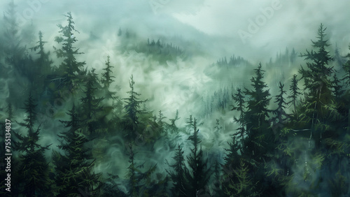 Misty Morning  The Dense Evergreen Forest of the Pacific Northwest