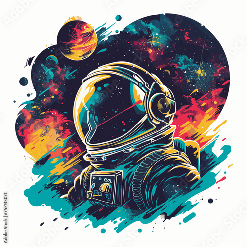 Astronaut in space. Hand drawn vector illustration with space elements