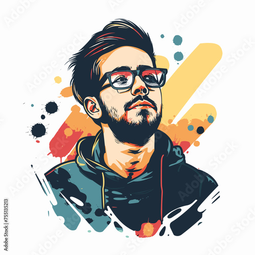 Hipster man with a beard and glasses. Vector illustration.