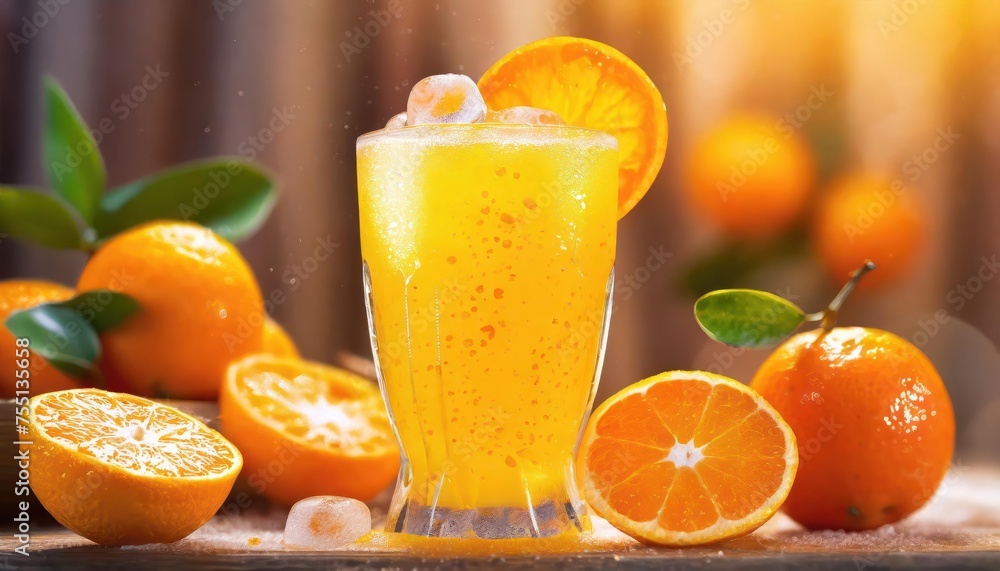 Yellow orange bubble drink with orange and tangerine. Yellow orange bubble drink with orange and tangerine.