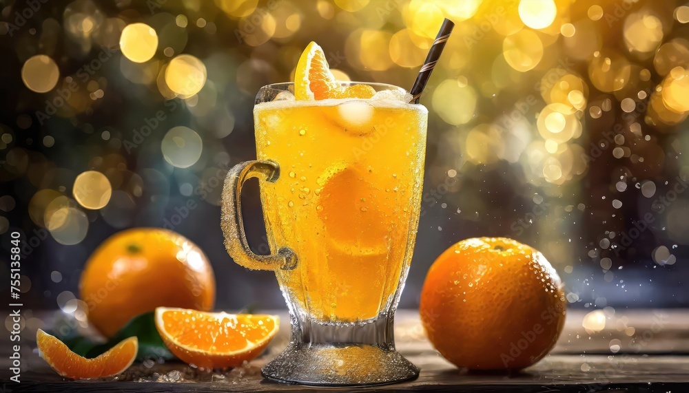 Yellow orange bubble drink with orange and tangerine. Yellow orange bubble drink with orange and tangerine.
