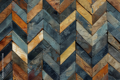 A pattern of chevrons with varying angles and shades photo
