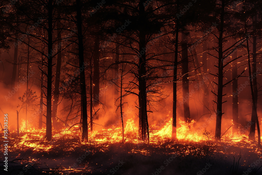 Forest fire, trees on fire, wildfire	