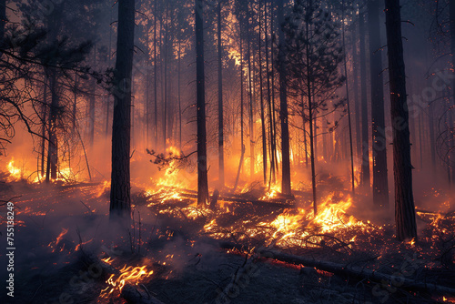 Forest fire, trees on fire, wildfire	 photo