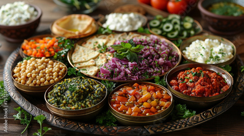 Visualize a Passover Seder plate filled with traditional foods like charoset, maror, and karpas, each symbolizing aspects of the Jewish journey from slavery to freedom