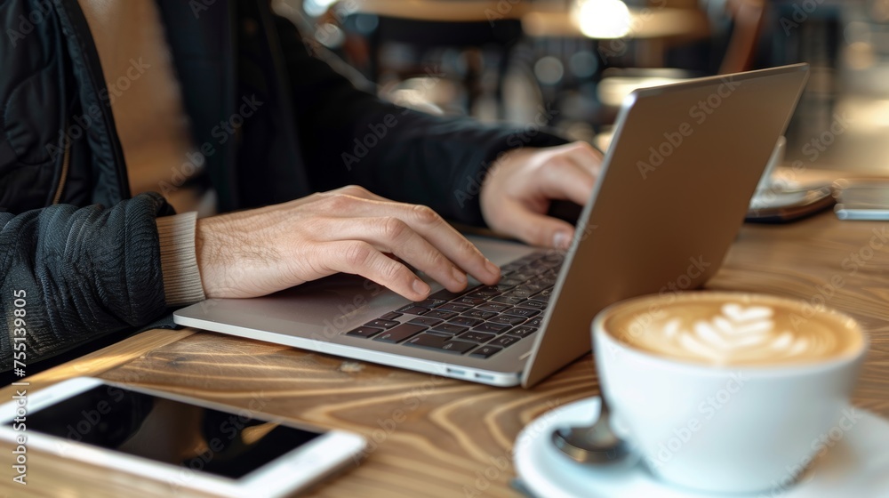 Modern Business Analytics Entrepreneurial Hands with Digital Graphs and Coffee