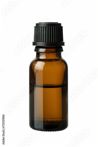 A brown bottle of aromatherapy essential oil isolated on white background