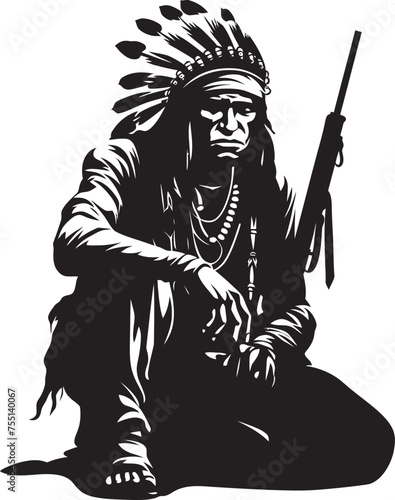 Thunder Defender Tribal Emblem Icon Shadowed Protector Apache Logo Iconic