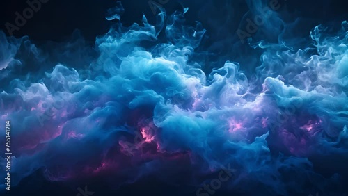 Blue smoke Cold air flow from air conditioner effect. Isolated air light effect with blue rays. Blue wind waves fresh cold air blowing effect Mystery abstract background 4k video beauty photo
