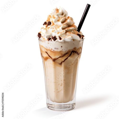 Delicious milkshake or smoothie cutout minimal isolated on white background. Vanilla and chocolate flavor. Realistic 3d illustration milkshake, icon, detailed