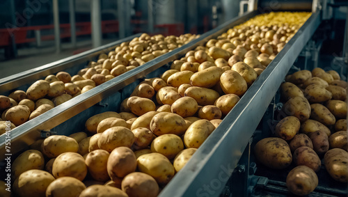 raw potatoes on a conveyor belt