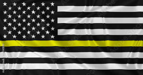 Flag with yellow line blowing in the wind photo