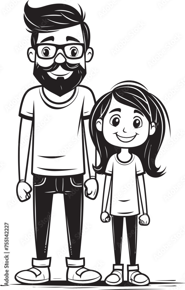 Family Fun Father and Daughter Emblem Daddys Happy Helper Cartoon Logo Design Family Fun Father and Daughter Emblem Daddys Happy Helper Cartoon Logo Design
