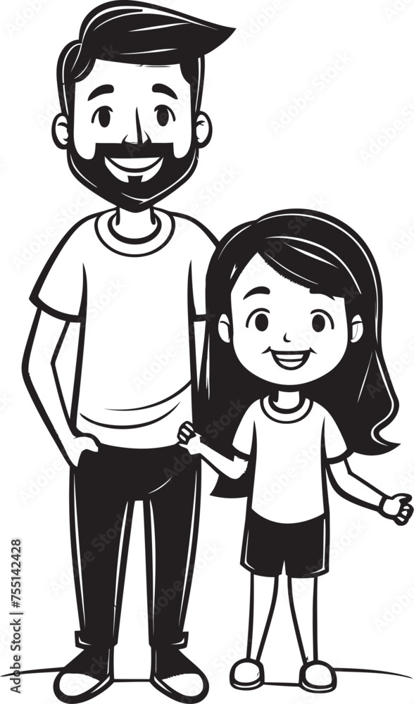 Smiling Together Cartoon Logo Iconography Family Fun Father and Daughter Vector Graphic Smiling Together Cartoon Logo Iconography Family Fun Father and Daughter Vector Graphic