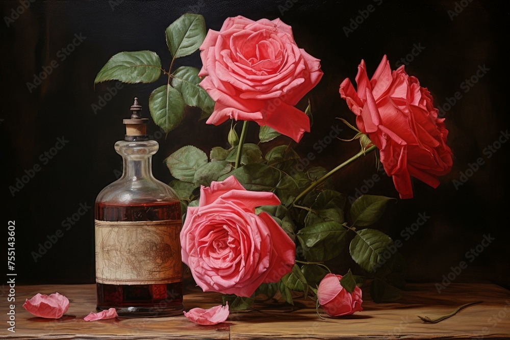 Delicate Rose oil pots. Natural organic perfume. Generate Ai Delicate Rose oil pots. Natural organic perfume. Generate Ai
