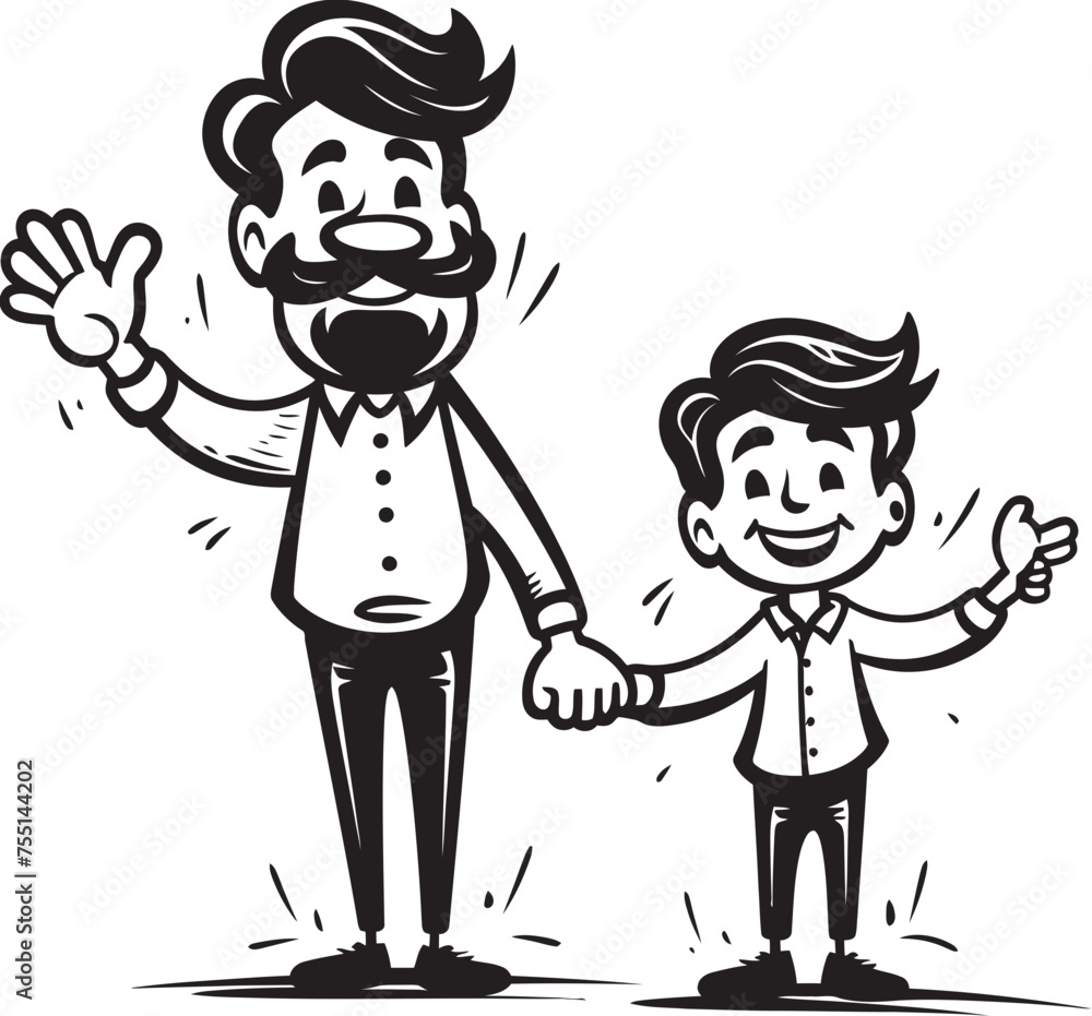 Sweet Smiles Cartoon Iconic Graphic Playful Partners Father Son Vector Emblem Sweet Smiles Cartoon Iconic Graphic Playful Partners Father Son Vector Emblem